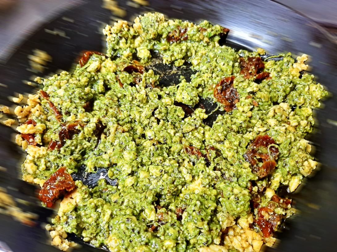 Pasta and pesto (and tofu)