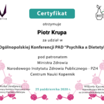 Certificate of Piotr Krupa, 4th National PAD Mind and Dietetics Conference, Medical University of Lodz, 25 October 2020